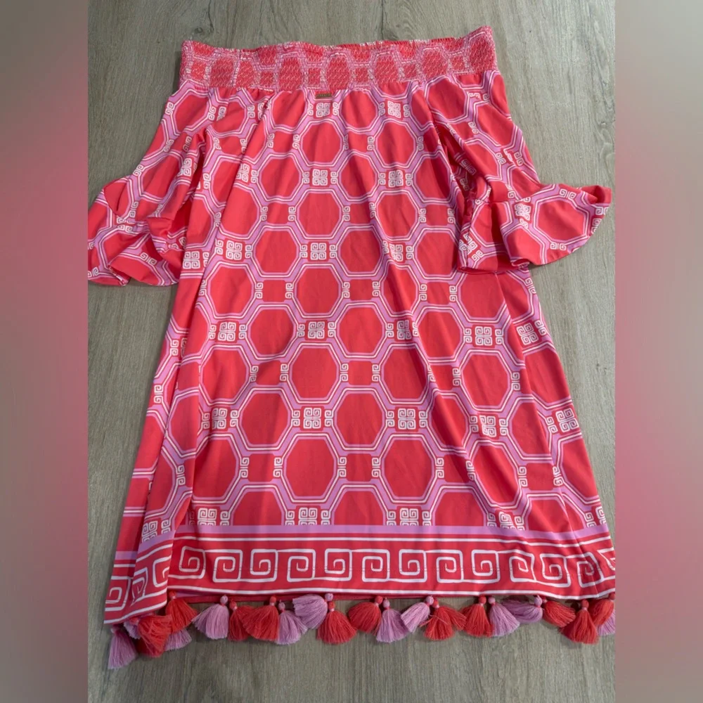 NWT Cabana Life Spring Regatta Off-the-Shoulder Smocked Dress Coverup Coral XL - Picture 14 of 16